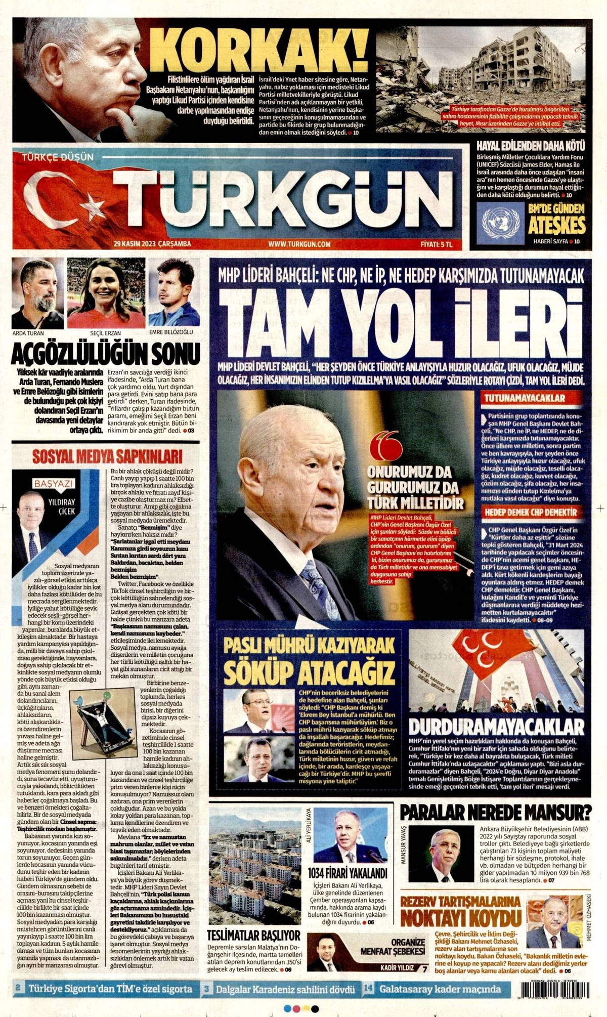 Türkgün Gazetesi Manşeti