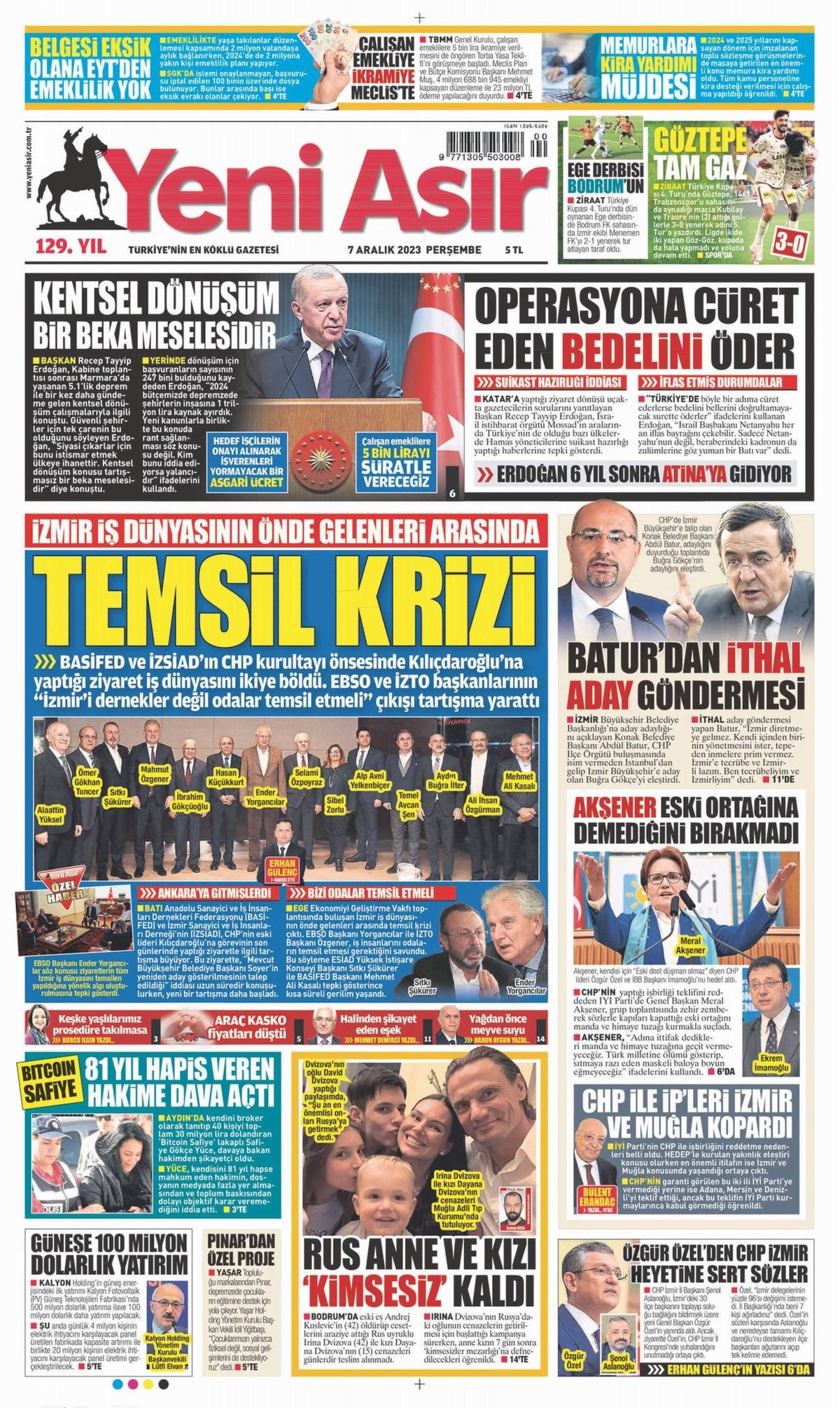 Yeni Asır Gazetesi Manşeti
