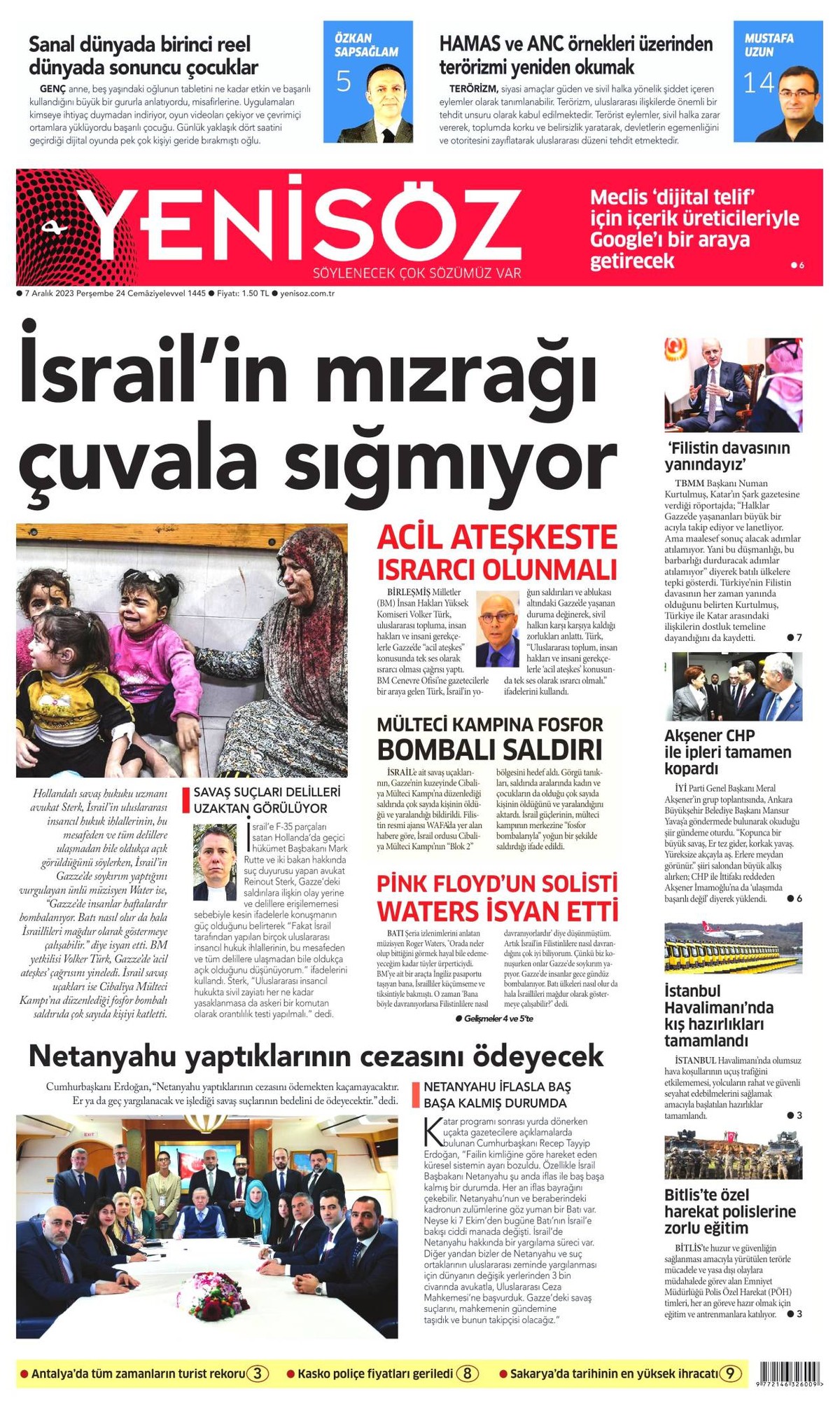 Yeni Söz Gazetesi Gazetesi Manşeti
