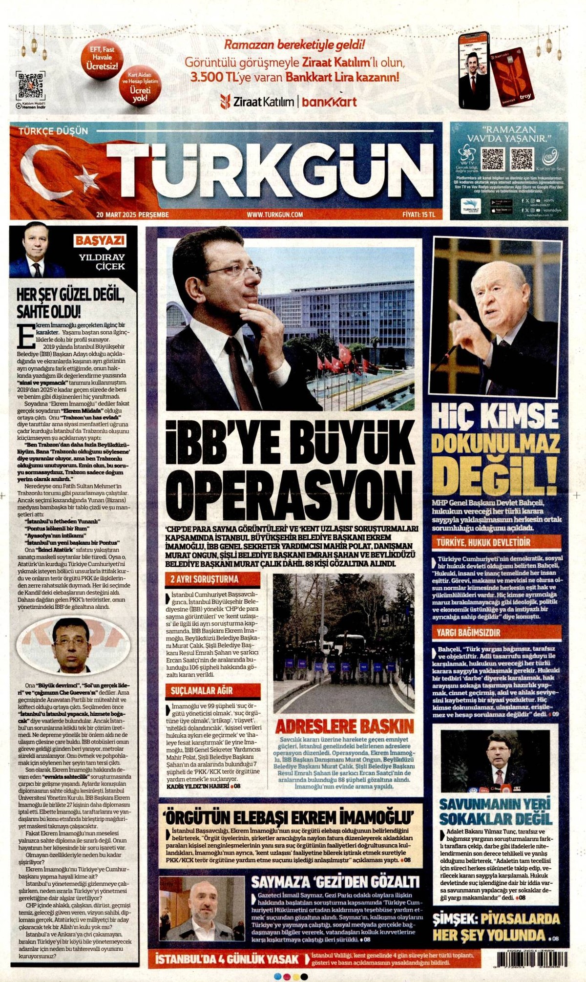 Türkgün Gazetesi Manşeti