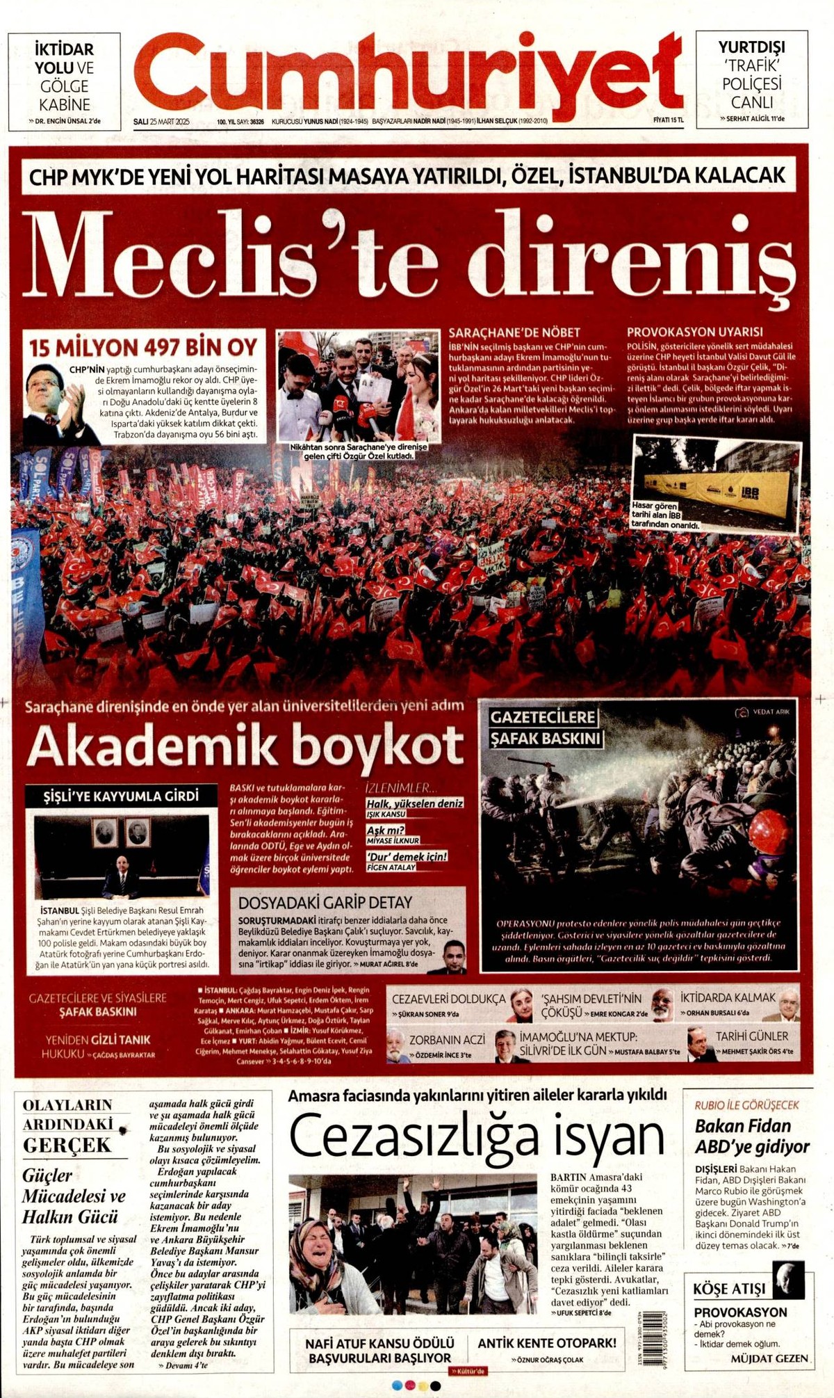 Cumhuriyet Gazetesi Manşeti