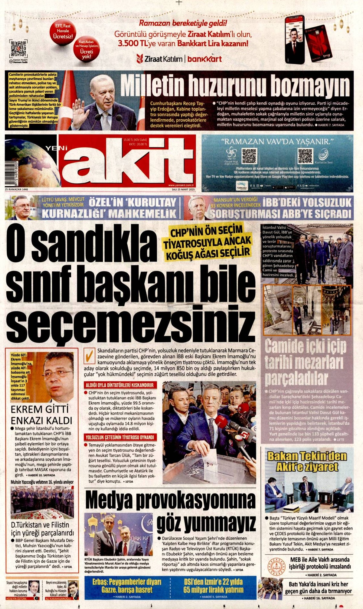 Yeni Akit Gazetesi Manşeti