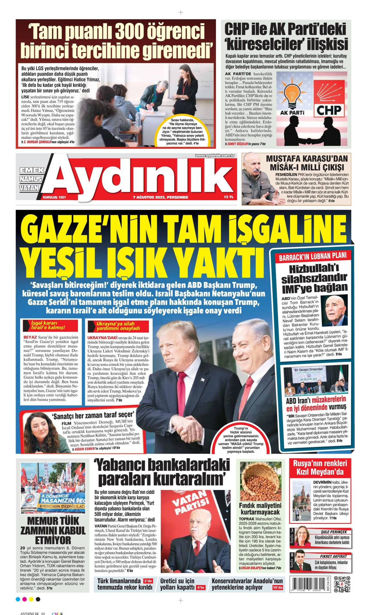 Aydınlık Gazetesi Gazetesi Manşeti