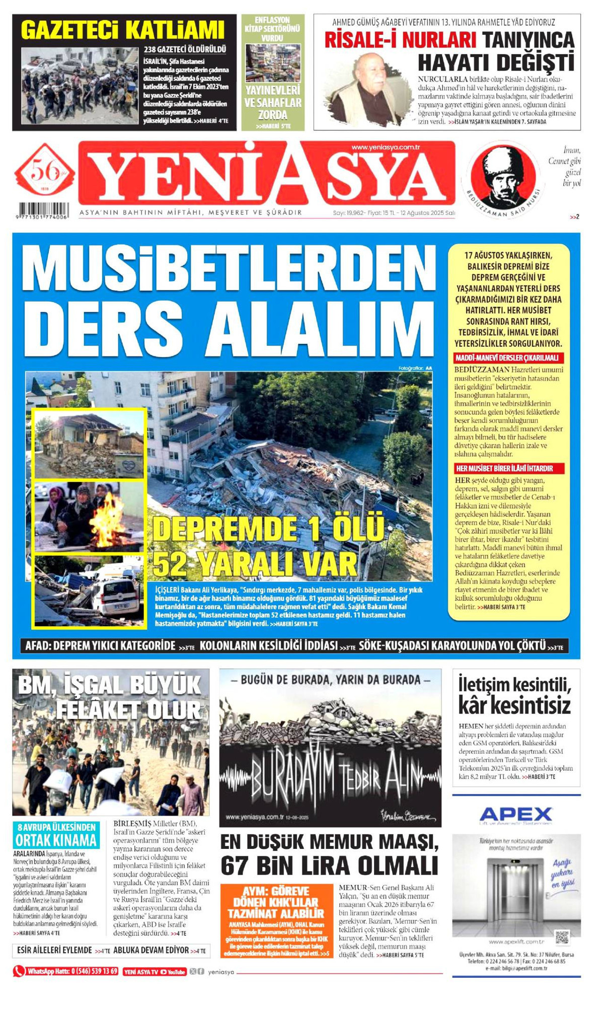 Yeni Asya Gazetesi Manşeti