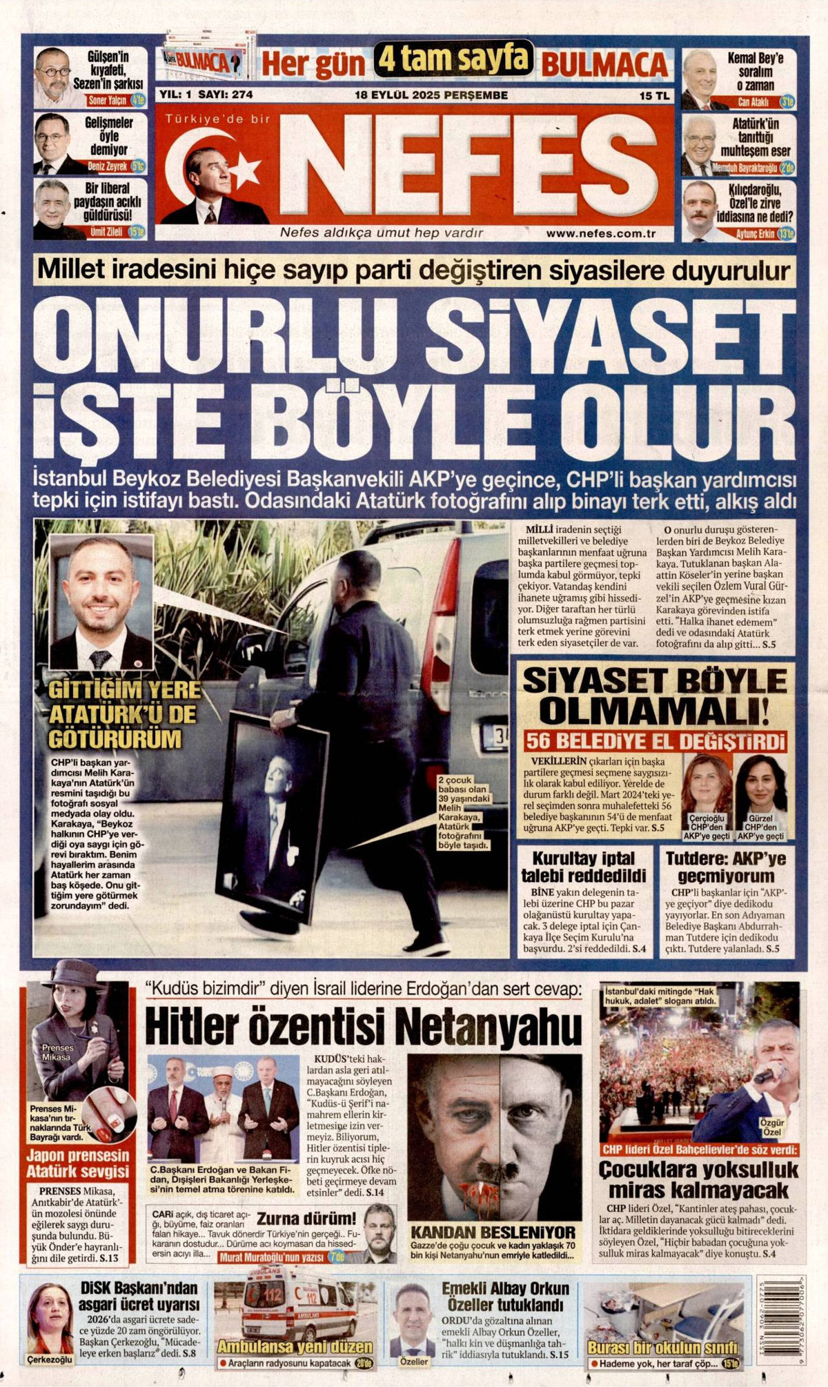 Nefes Gazetesi Birinci Sayfa