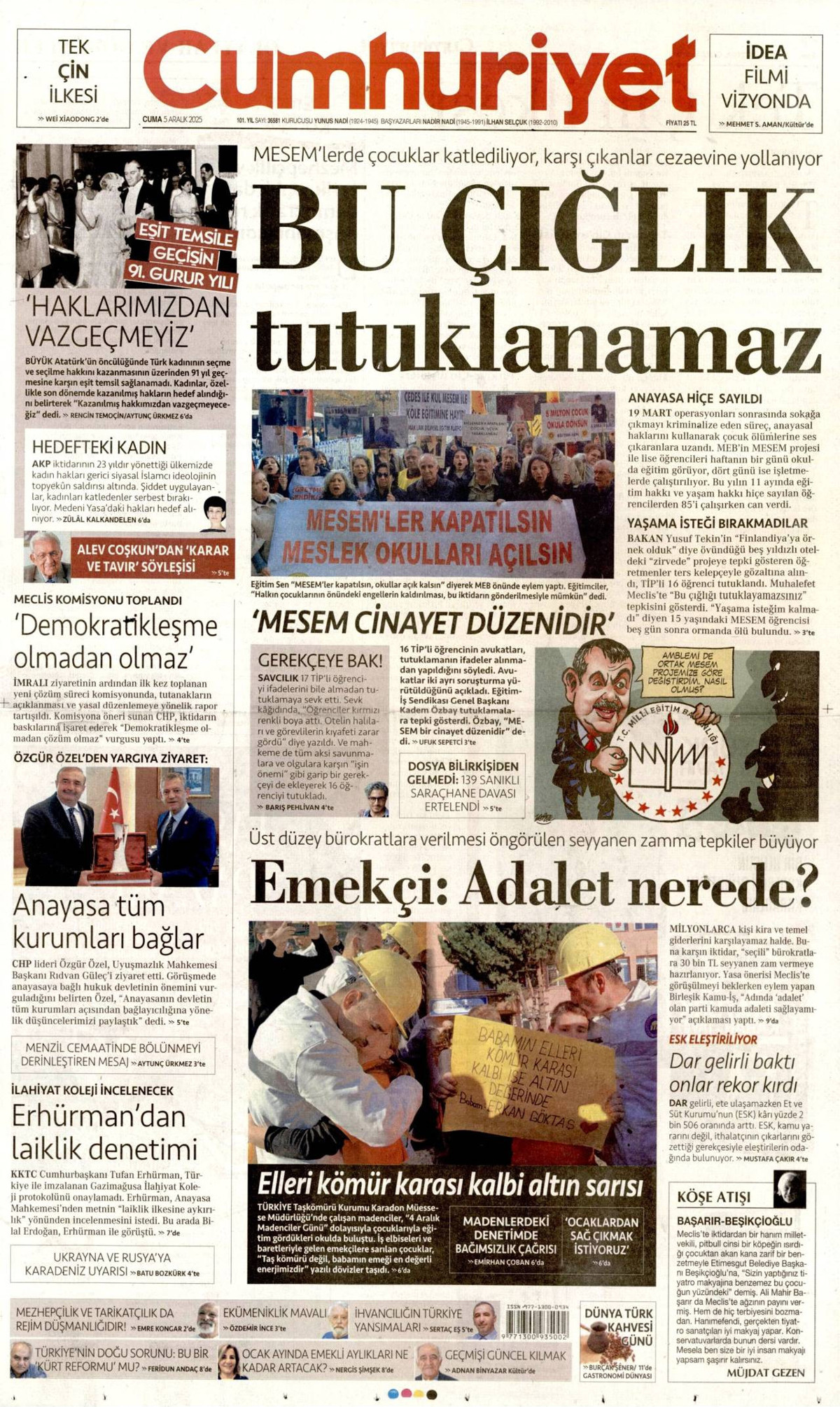 Cumhuriyet Gazetesi Manşeti