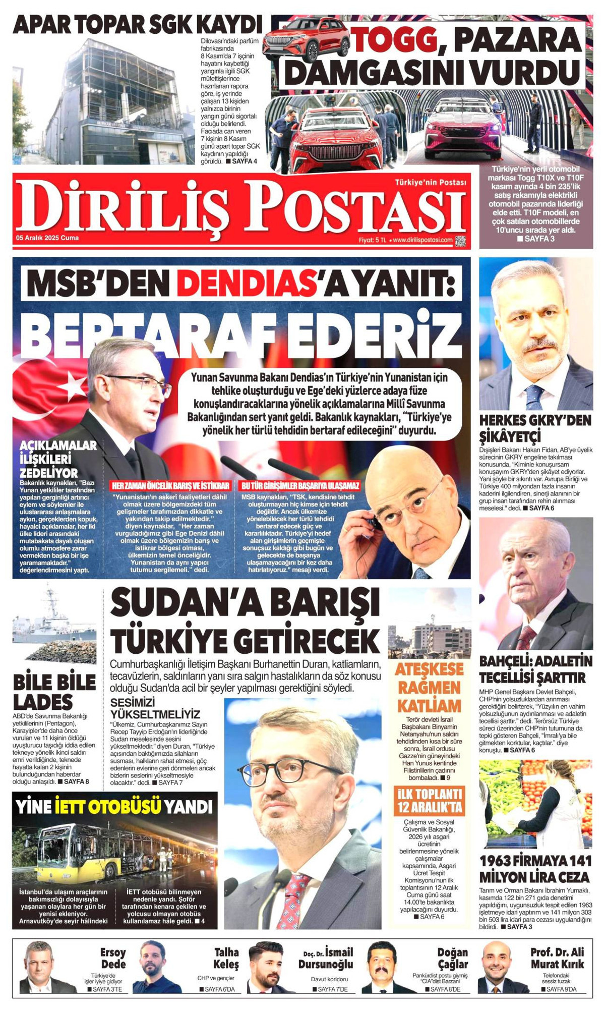 Diriliş Postası Gazetesi Manşeti