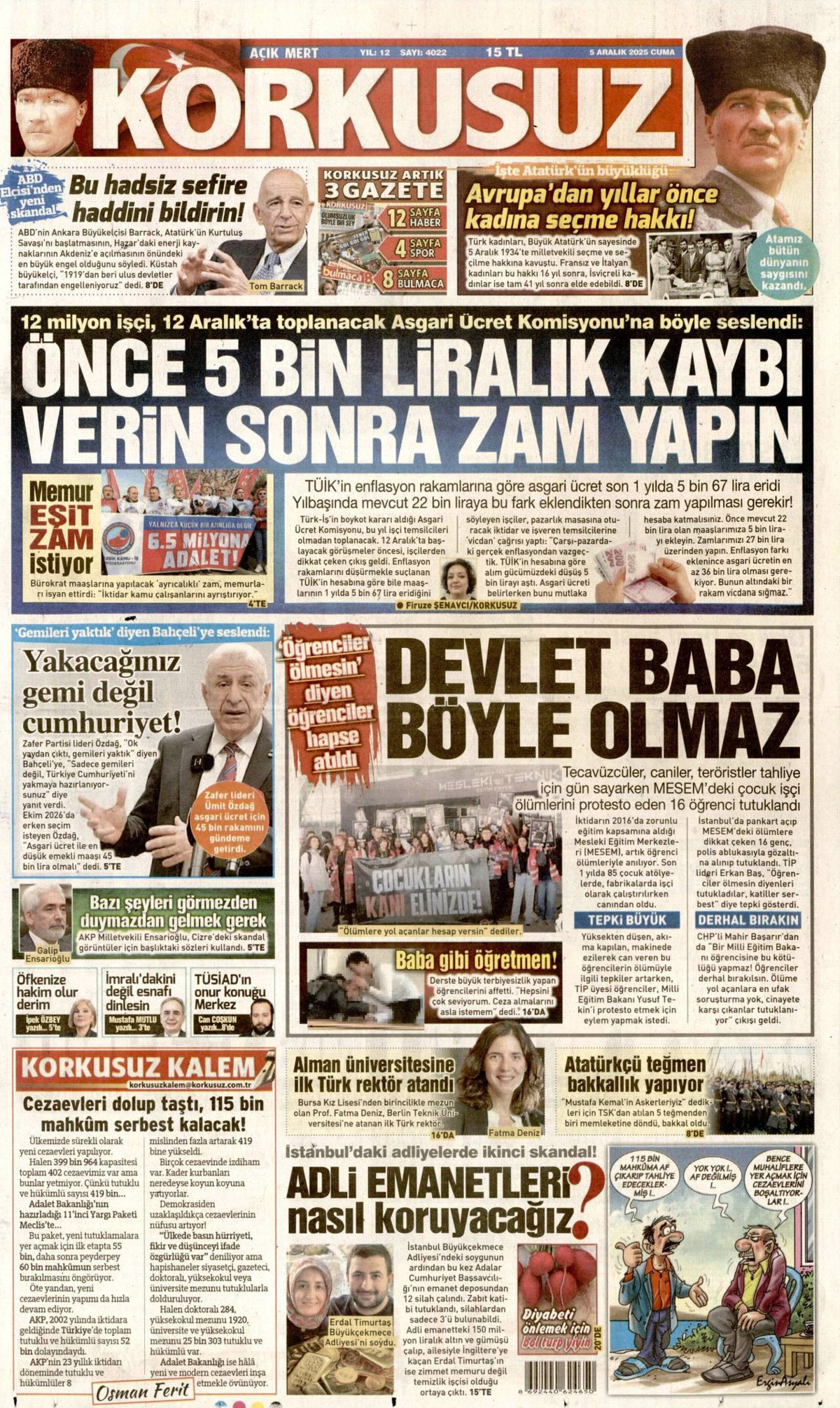 Korkusuz Gazetesi Manşeti