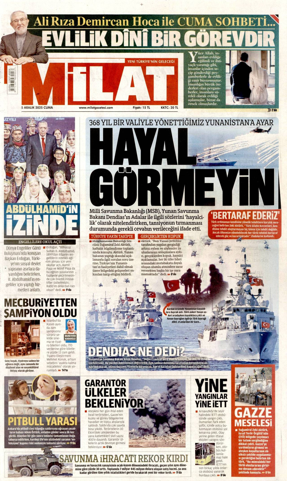 Milat Gazetesi Manşeti