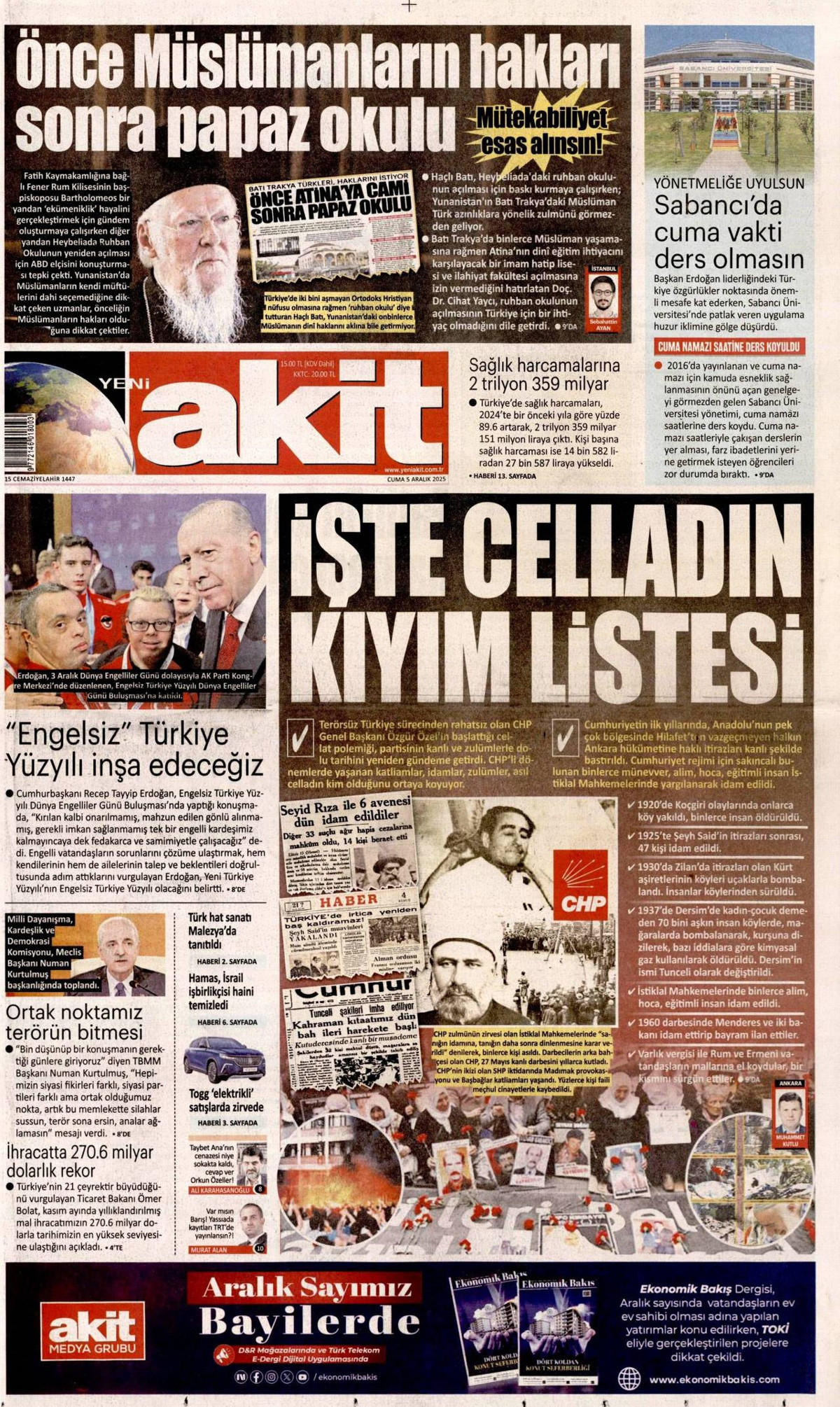 Yeni Akit Gazetesi Manşeti