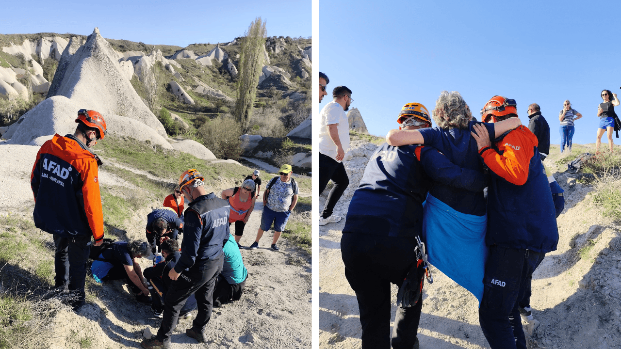 İspanyol turist, Kapadokya'da vadi yürüyüşünde sakatlandı