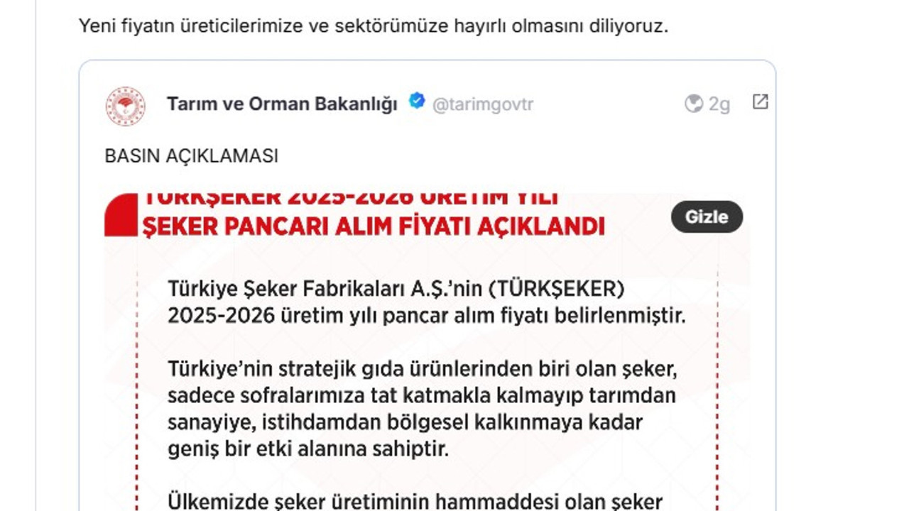 Şeker pancarı alım fiyatı belli oldu