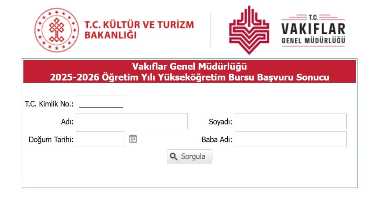 VGM burs sonuçları sorgulama ekranı 2025