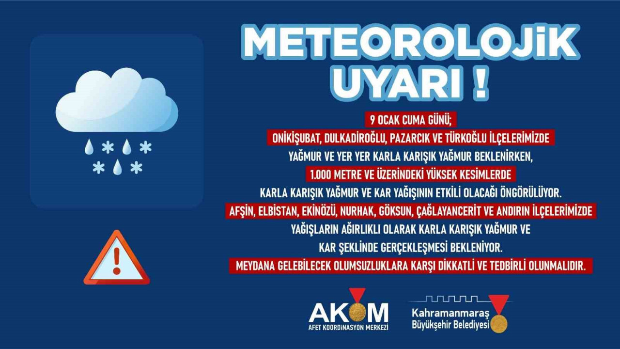 Kahramanmaraş için yağış uyarısı geldi