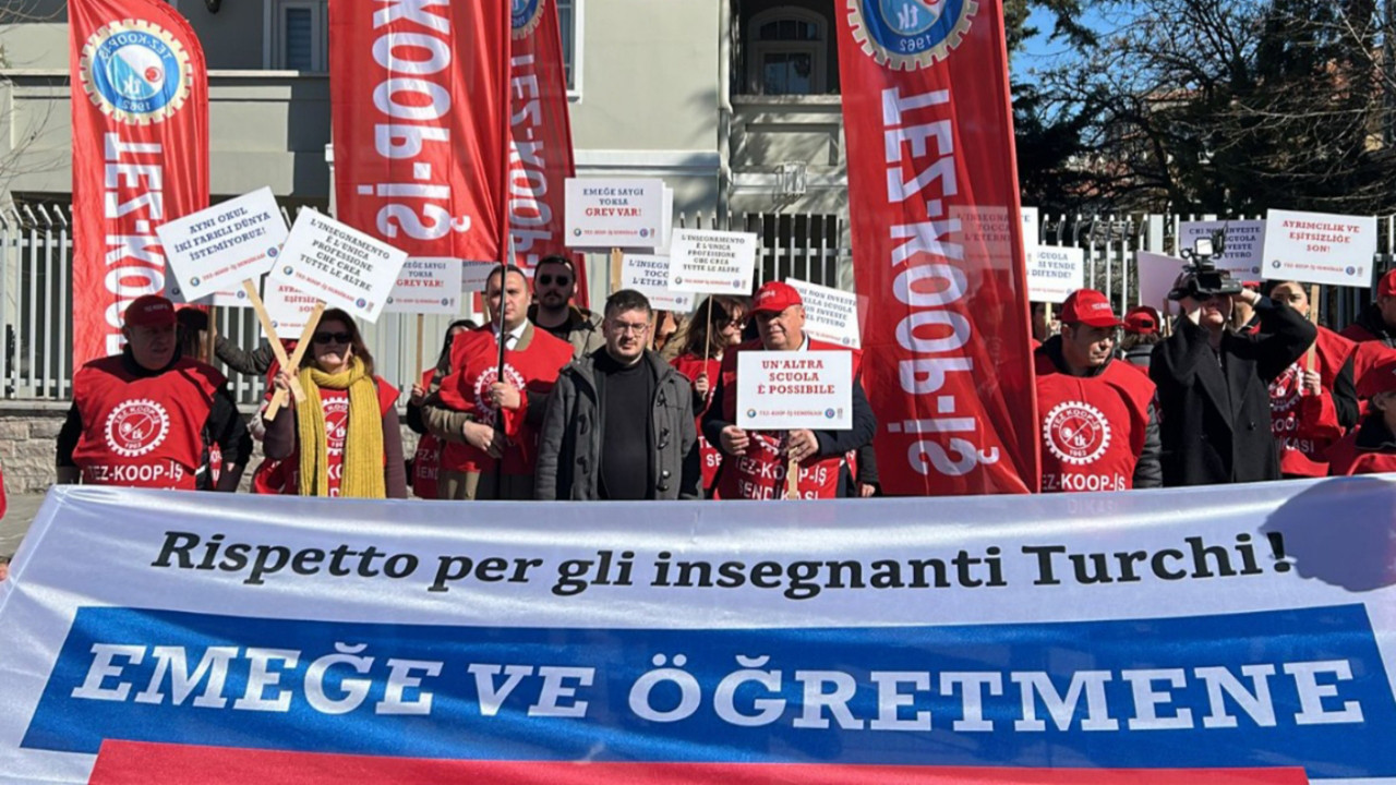 Ankara’da İtalya Büyükelçiliği önünde eylem: Öğretmenler elçilik kapısına dayandı