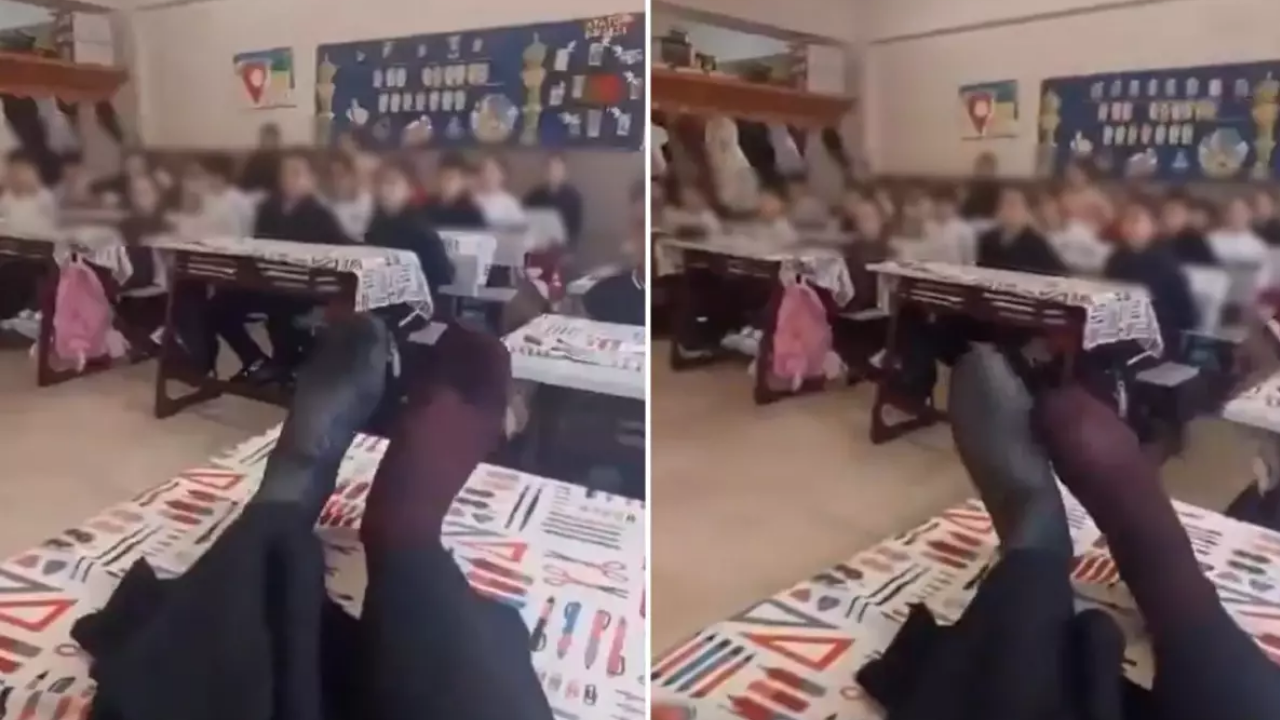 İstanbul'da okulda çekildi! Öğrencilerine bakarak çektiği video tepki çekti