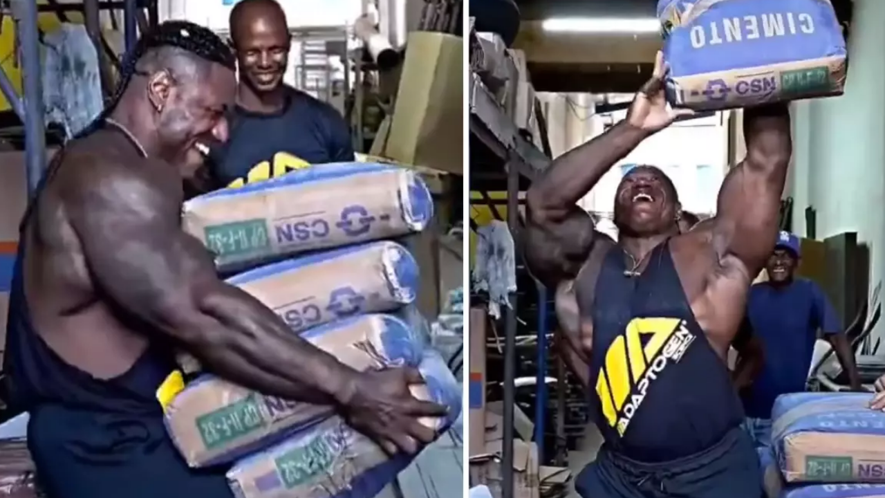 Vücut geliştiricilerin şovu kısa sürdü! İnşaat işçisi kaslı sporcuları böyle solladı