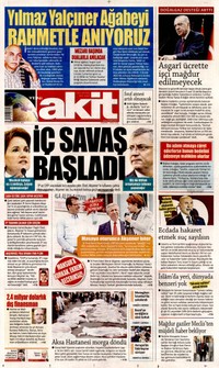 Yeni Akit Gazetesi Manşeti