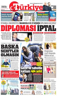 Türkiye Gazetesi Gazetesi Manşeti