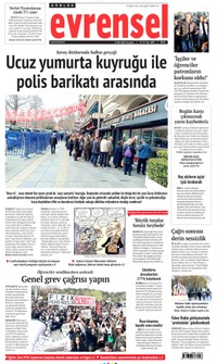 Evrensel Gazetesi Manşeti