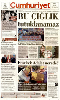 Cumhuriyet Gazetesi Manşeti