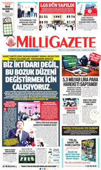 Milli Gazete Gazetesi Manşeti