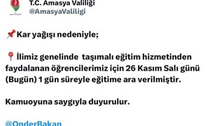 Amasya'da taşımalı eğitime 1 gün ara verildi