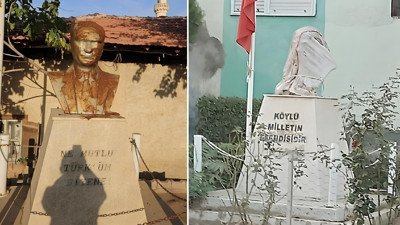İzmir'de Atatürk büstlerine saldırı: Çuval geçirip, dışkı sürdüler!