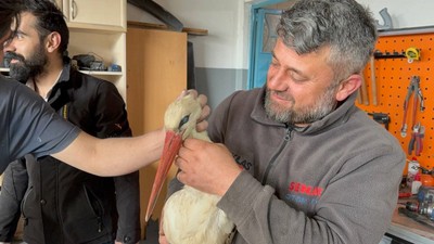 Karabük'te kaporta ustası o leyleği işte böyle kurtardı