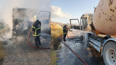 Yer: Amasya... Seyir halindeki beton mikseri alev alev yandı