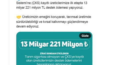 Zirai dondan etkilenen üreticilere iyi haber! 13 milyar 221 milyon lira destek
