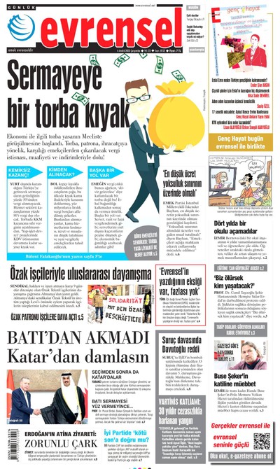 Evrensel Gazetesi Manşeti