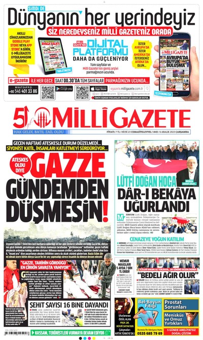 Milli Gazete Gazetesi Manşeti