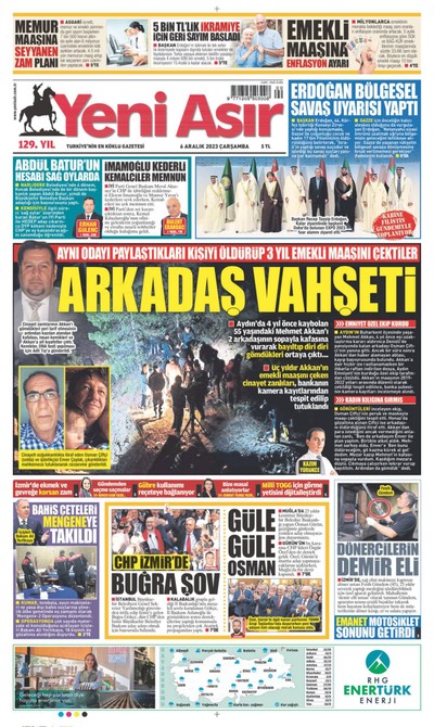 Yeni Asır Gazetesi Manşeti