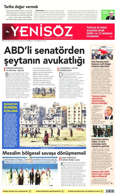 Yeni Söz Gazetesi Gazetesi Manşeti