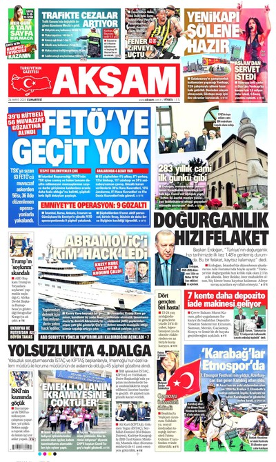 Akşam Gazetesi Manşeti