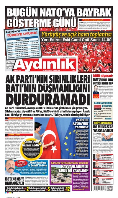 Aydınlık Gazetesi Gazetesi Manşeti