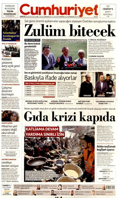 Cumhuriyet Gazetesi Manşeti
