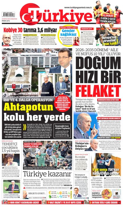 Türkiye Gazetesi Gazetesi Manşeti