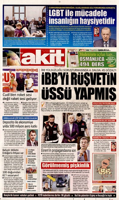 Yeni Akit Gazetesi Manşeti
