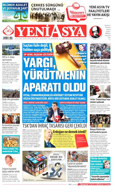 Yeni Asya Gazetesi Manşeti