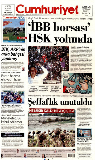 Cumhuriyet Gazetesi Manşeti