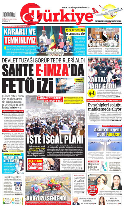 Türkiye Gazetesi Gazetesi Manşeti