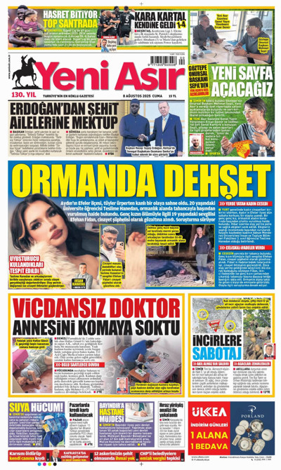Yeni Asır Gazetesi Manşeti