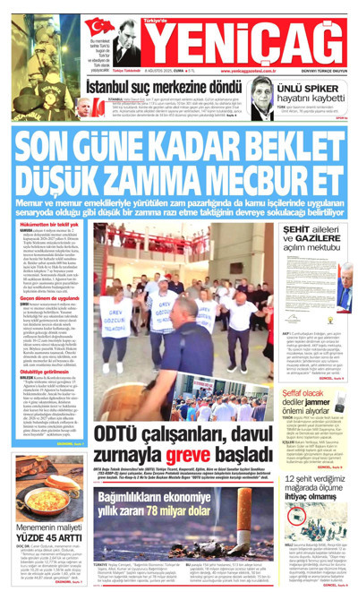 Yeniçağ Gazetesi Manşeti