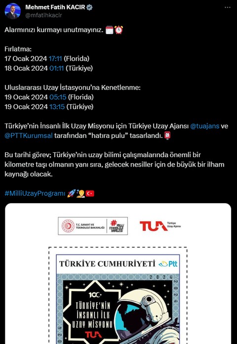 Bakan Kacır uzay yolculuğunun saatini duyurdu Türkiye o saate kenetlenecek - Resim : 1