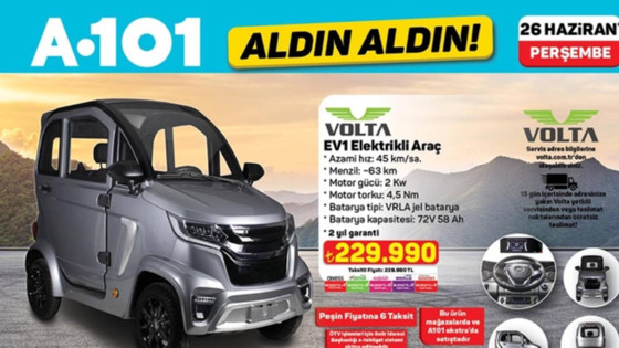 A101’de 229 bin TL’ye sıfır elektrikli otomobil satışta! 26 Haziran'da kaçırılmayacak fırsatlar