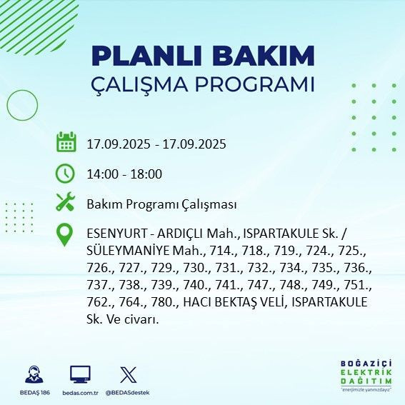 Hazırlıklı olun: 21 ilçe etkilenecek! İstanbul'da 17 Eylül 2025 Çarşamba elektrik kesintileri - Resim: 11