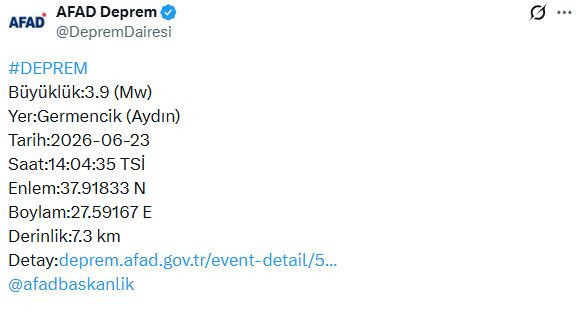 AFAD duyurdu! Aydın'da deprem meydana geldi - Resim : 1