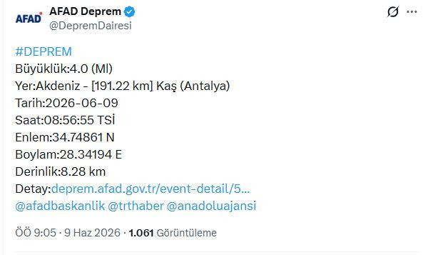 AFAD duyurdu! Antalya açıklarında deprem oldu - Resim : 1